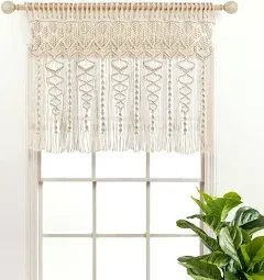  Boho Macrame Textured Cotton Valance/Kitche<wbr/>n 30 in x 40 in (L x W) White