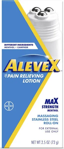 ALEVEX MAX STRENTGH, 2.5 OZ ROLL ON. PAIN RELIEVING LOTION