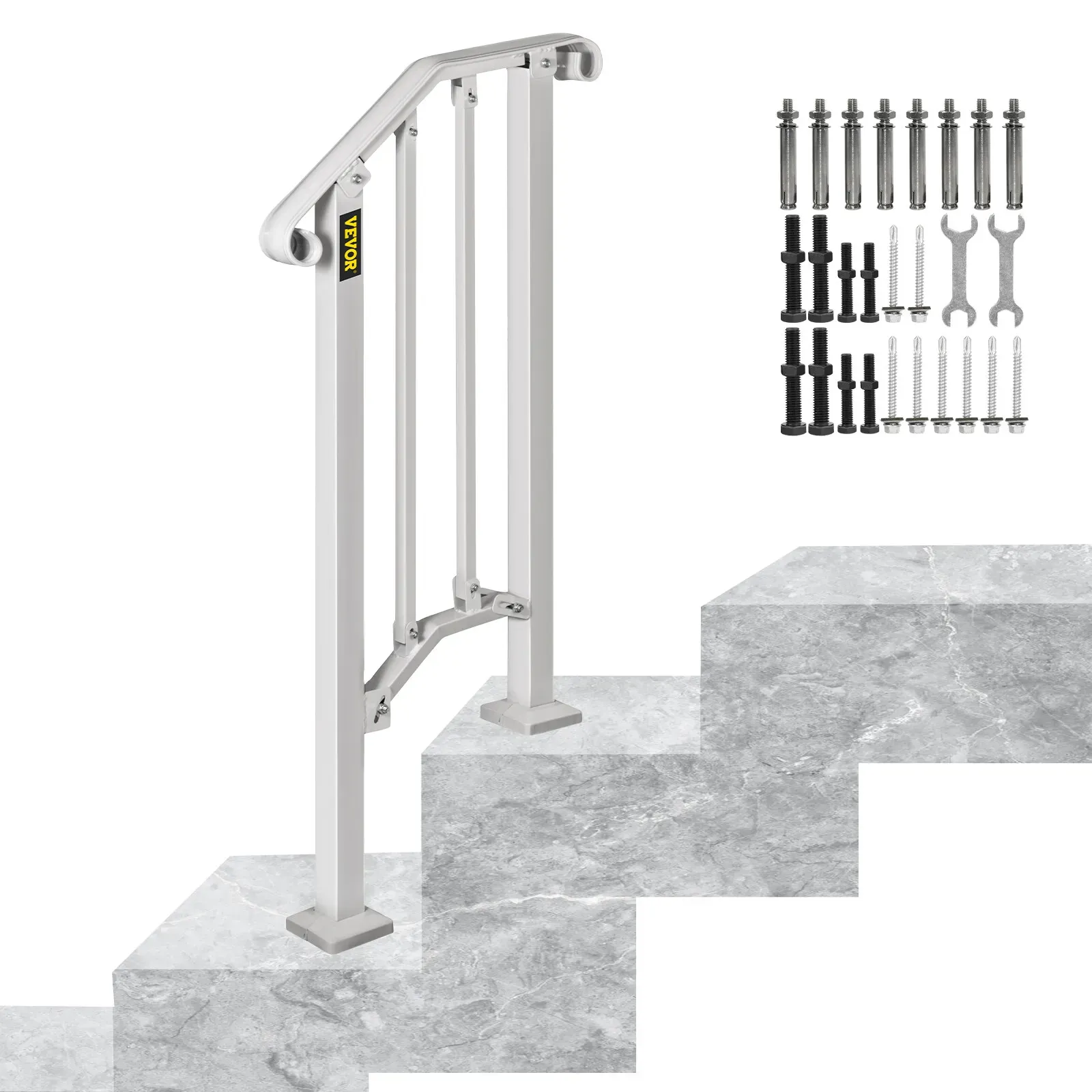 VEVOR Wrought Iron Handrail Adjustable For 1-2 Steps Outdoor Stair Railing White  | eBay