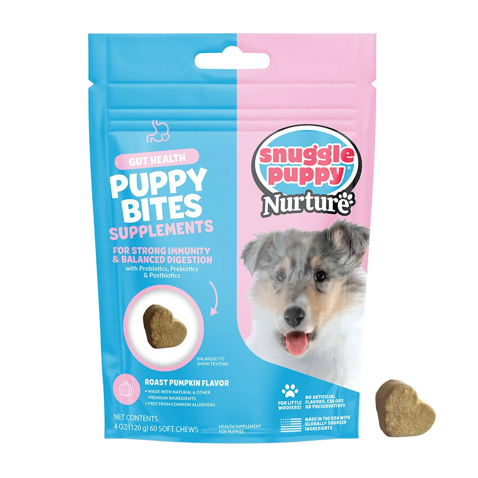 Snuggle Puppy Puppy Bites Gut Health Supplement - Dog Probiotics & Prebiotics for Gut Health - Pet Supplement and Supplies for Dog Health - Dog Digestive Health Support - 60 Soft Chews