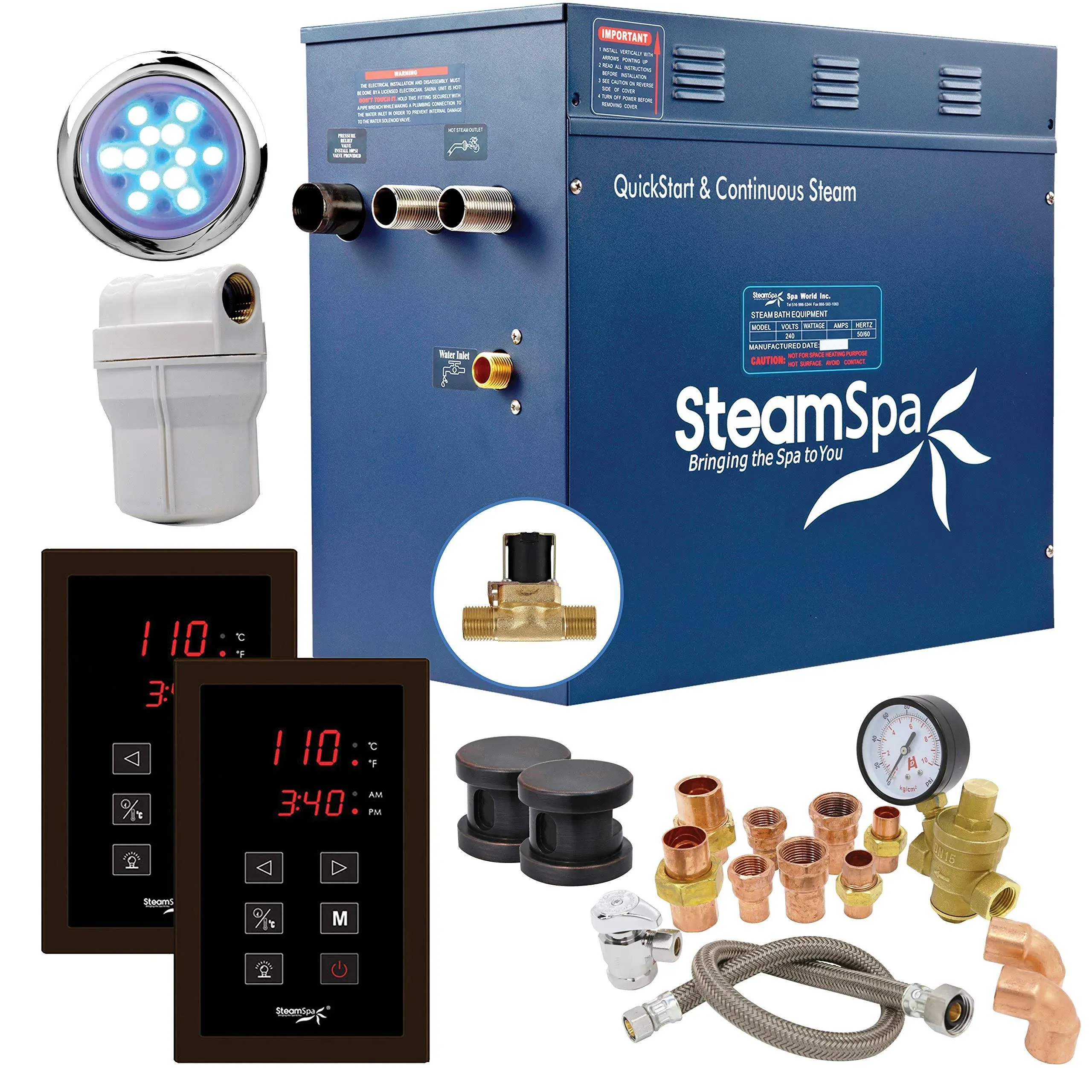 SteamSpa Executive 12KW QuickStart Acu-Steam Bath Generator Package with Built-in Auto Drain