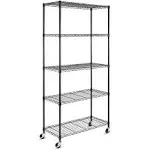 4-Shelf Adjustable Heavy Duty Storage Shelving Unit on 4 Wheel Casters, Metal Organizer Wire Rack for Laundry Bathroom Kitchen Pantry Closet, Black