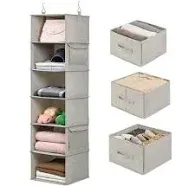 Vailando 6-Shelf Hanging Closet Organizer Hanging Shelves for Closet with 2 Large Drawer&1 Drawer w/Compartment