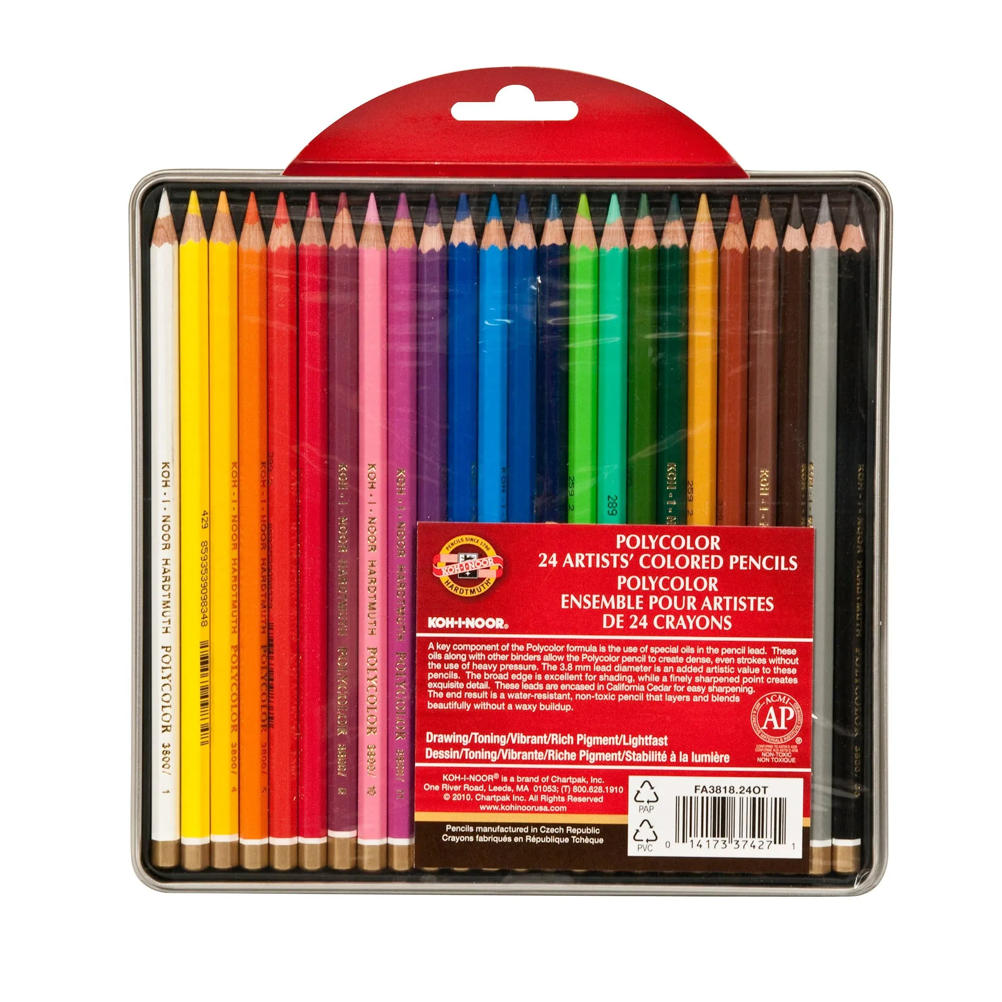 KOH-I-NOOR Polycolor Drawing Pencil Set, 24 Assorted Colored Pencils In Tin