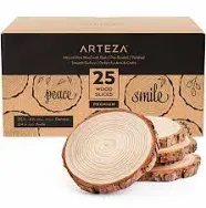 ARTEZA Natural Wood Slices, 25 Pieces, 3.5-4 Inch Diameter, 0.4 Inch Thickness, Round Pine Wood Discs with Bark for Crafts, Christmas Ornaments,