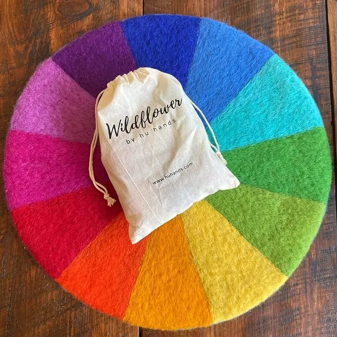 Rainbow Kids Play Mat - Felted Color Wheel – Homeschool Classroom Art for Play and Décor - 100% Wool - Approximately 15" Diameter Size