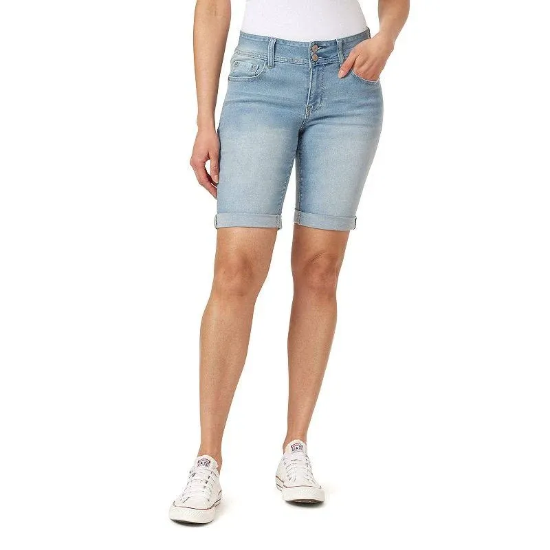 Wallflower Women's Ultra Denim Bermuda Shorts 9" Mid-Rise Insta Soft Juniors ...