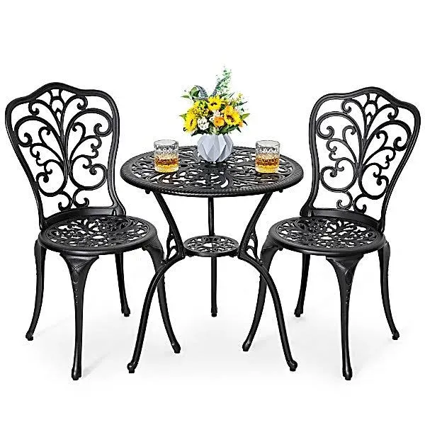 Nuu Garden 3-Piece Black Cast Aluminum Patio Bistro Set