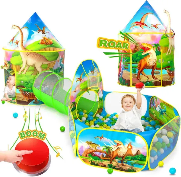 3pc Kids Play Tent for Girls with Ball Pit, Crawl Tunnel, Castle Tents for To...