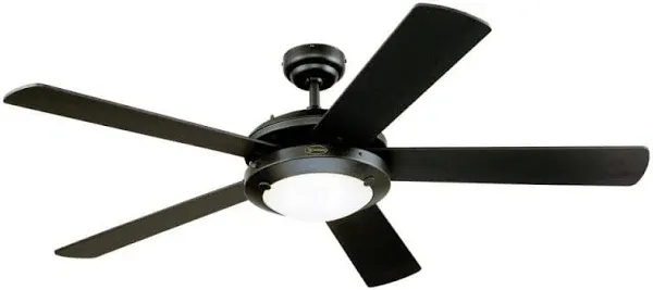 Westinghouse Black Ceiling Fan with Light and Remote - 52 Inch Indoor Modern Ceiling Fan with Remote and Pull Chain, 5 Reversible Blades, Dimmable LED, and Wholesalehome Extendable Duster