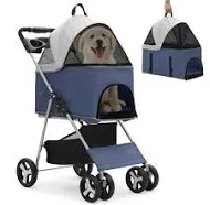 Folding Pet Stroller Cat Dog Carrier Cart with Detachable Storage Basket Cup ...