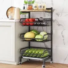 Adjustable 4-Tier Metal Wire Fruit Vegetable Cart Rolling Pantry Storage Basket