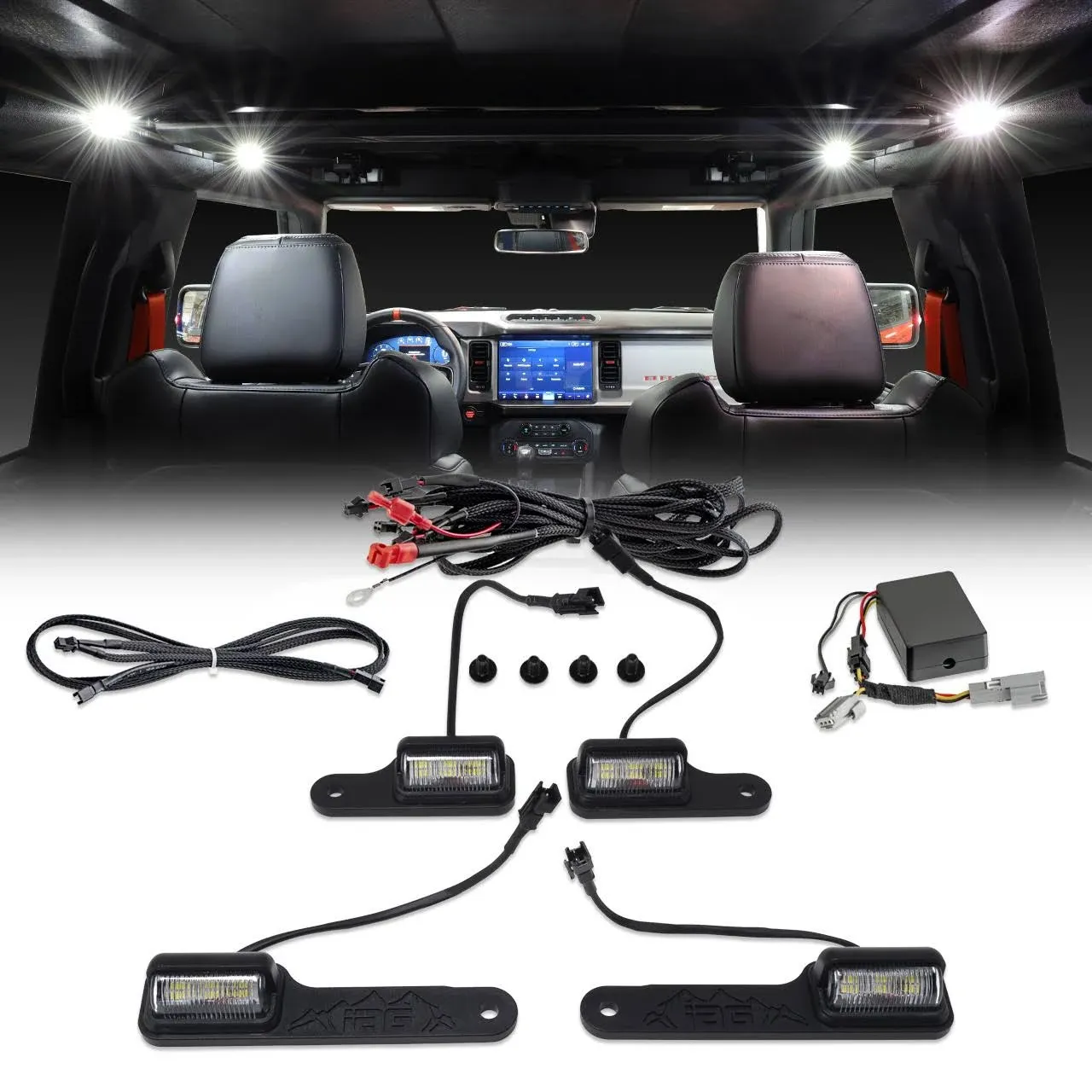 IAG 4pc Interior LED Dome Light Kit V2 with Harness for 2021+ Ford Bronco