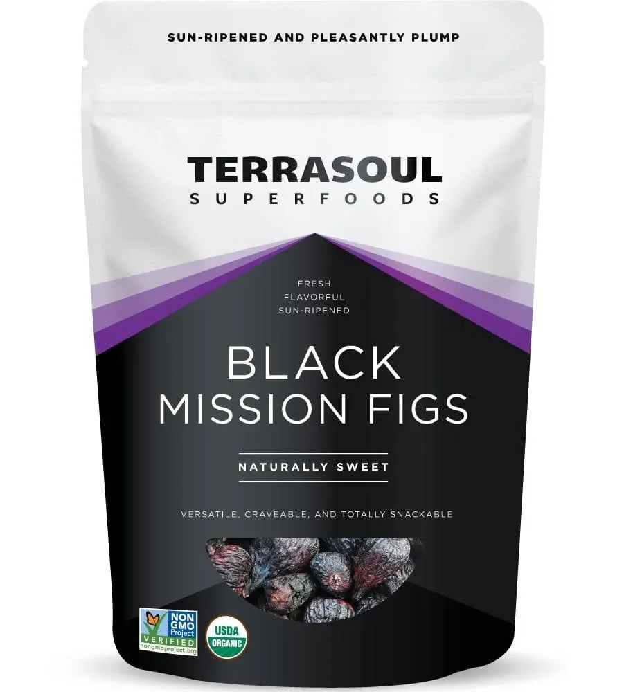 Terrasoul Superfoods Organic Black Mission Figs, 1 lb - Fresh | Sun-Ripened | No-Sugar Added