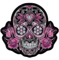 Hot Leathers Ladies Pink Sugar Skull and Roses Patch