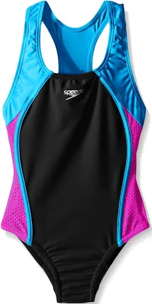 Speedo Girls Mesh Splice Thick Strap One Piece Swimsuit