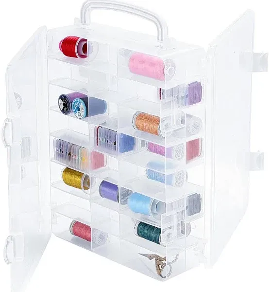 New brothread Double-Sided Storage Organizer/Box with Total 48 Adjustable Compartments, Removable Dividers For Embroidery and Sewing Threads, Embroidery Floss, Needles, Beads, Small Crafts & Toys