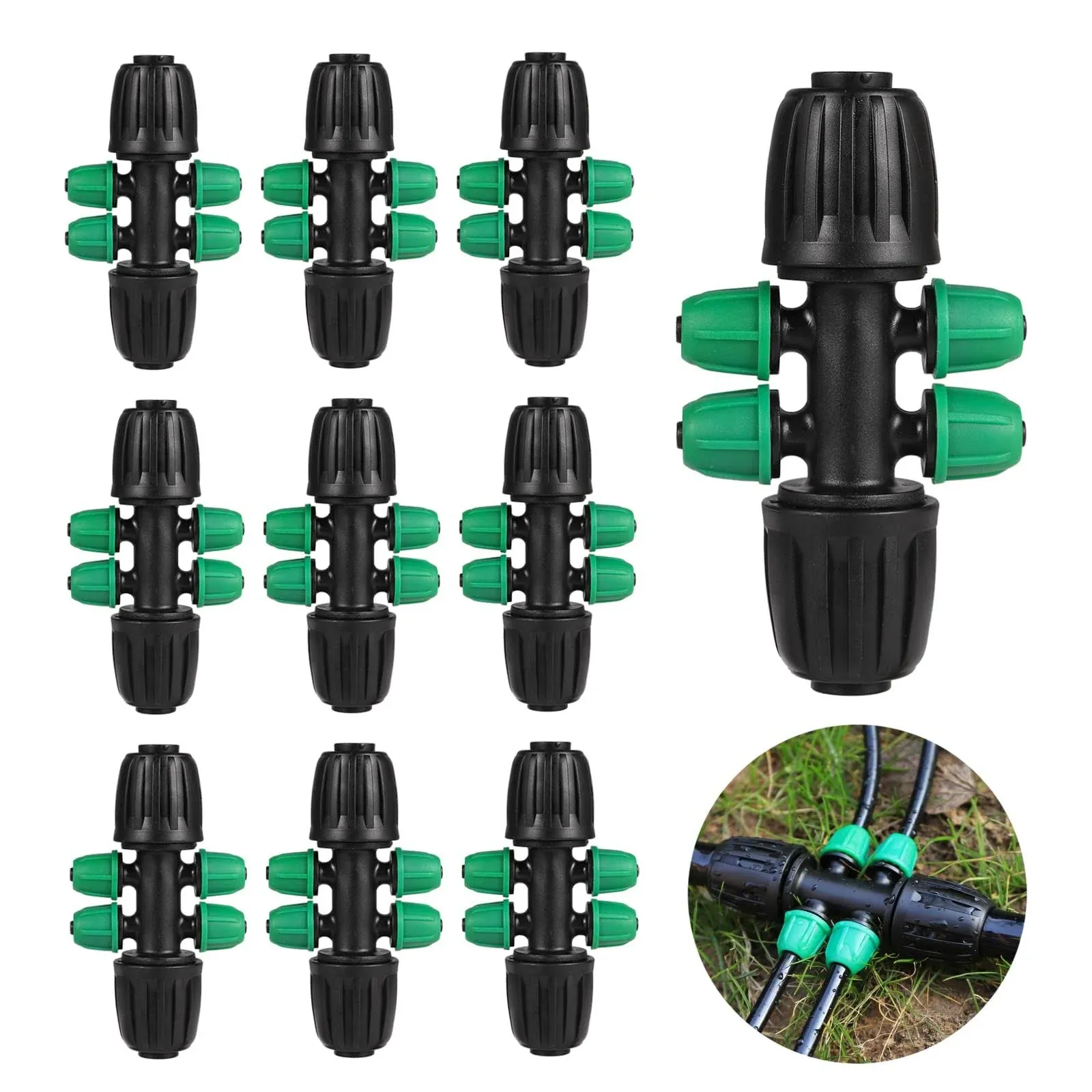 12 Pcs Lock Barbed Tee 1/2 inch Tubing to 1/4 Inch Tubing Irrigation Fittings for (1/2'' ID x 0.60''-0.63'' OD) Anti Leak Locked Barbed Tee Connectors(12Pcs Lock Barbed Tee Six Way)