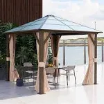 Aoxun 10&#39; x 10&#39; Gazebo Single Polycarbonate Roof, Outdoor Aluminum Frame Everlasting Pergolas with Netting and Curtains, for Backyards, Patios, Parties, Gardens and Lawns