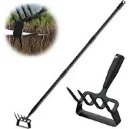 Hoe Garden Tool, Stirrup Hoe Cultivator for Weeding with 62Inch Adjustable Long Handle, Heavy Duty Garden Hula Scuffle Hoe and Rake Tiller 2-in-1