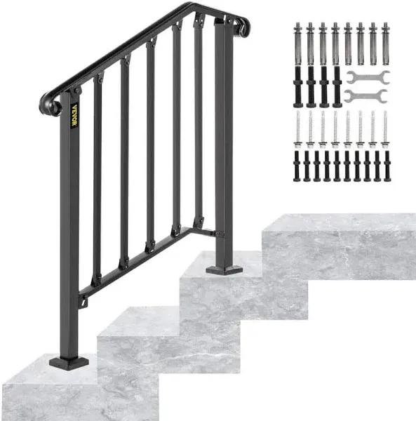 VEVOR Handrail for Outdoor Steps, 1-2 Steps White Fence Outdoor Handrail, Adjustable Metal Staircase Handrail, Thickened Stair Railings for Porch Railing, Deck Handrail