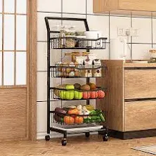 4-Tier Adjustable Fruit Vegetable Basket Cart Metal Wire Storage Cart