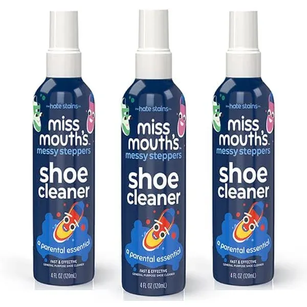 Miss Mouth&#039;s Messy Steppers Shoe Cleaner - 4oz 3pack Spray Ready To Use Sneak...