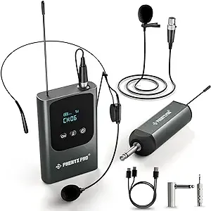 Phenyx Pro Single Digital Wireless Microphone System, w/Mini Receiver, Bodypack Transmitter,15 Channels in 900MHz UHF Band, Headset/Lapel Microphone