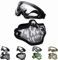 Outgeek Airsoft Half Face Mask Steel Mesh and Goggles Set for Halloween and Xmas