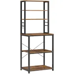 VASAGLE Coffee Bar, 31.5 Inches Baker's Rack for Kitchen with Storage, 6-Tier Kitchen Shelves with 6 Hooks, Microwave Stand, Industrial, Oak Colour