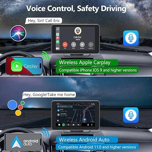 Gegaibe Wireless Car Stereo With Apple Carplay/android Auto Portable Touch Screen Car Radio Multimedia Player With Bluetooth