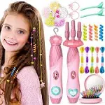 Geyiie DIY Hair Tools for Girls, Salon Makeup Set with Twist Hair Designer, Rope Braiding Machine, Hair Clips , Little Girls Makeup Vanity Set Toys, Birthday Party Favor Gift Toys 5-12