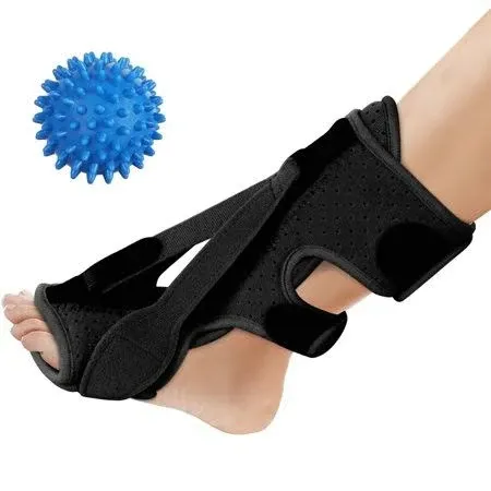 2024 Upgraded Adjustable Plantar Fasciitis Night Splint with Massage Ball for Foot Pain Relief Black