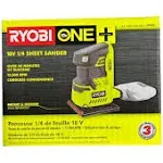 Ryobi P440 One+ 18V Lithium Ion 12,000 RPM 1/4 Sheet Palm Sander w/ Onboard Dust Bag and Included Sanding Pads (Battery Not Included, Power Tool Only)