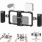 Neewer Upgraded Phone Rig Vlogging Kit, Video Stabilizer with Dual Handle, Wireless Mic Clip Slot for Tiktok/YouTube, Comp...