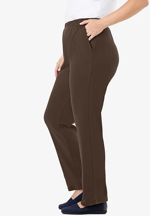 Woman Within Plus Size 7-Day Knit Straight Leg Pant Stretch Elastic Waist Petite & Tall