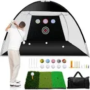 Golf Net, 10 x 7ft Golf Practice Net with Tri-Turf Golf Mat, All in All-season