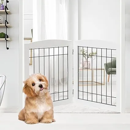 LZRS Dog Gate Indoor Wood Freestanding - Pet Gate Foldable Wooden Dog Gate for Doorways, Stairs and Hallways, White, 24" Height-2 Panels