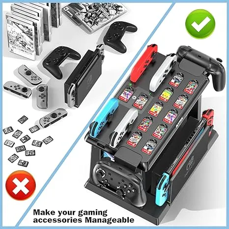 Switch Games Organizer Station with Controller Charger, Charging Dock for Nintendo Switch & OLED Joycons, Switch Mounts, Brackets & Stands for Games, TV Dock, Pro Controller, Accessories Kit Storage