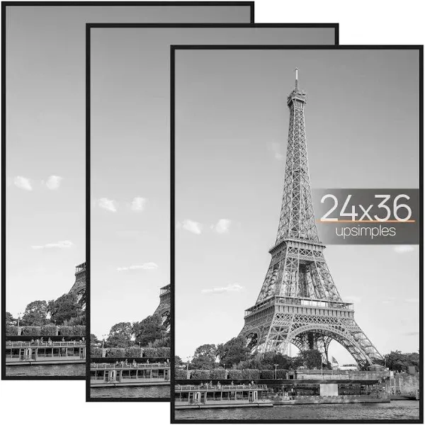 upsimples 24x36 Poster Frame Black 3 Pack, Picture Frames 24 x 36 for Horizontal or Vertical Wall Mounting, Scratch-Proof Wall Gallery Photo Frame