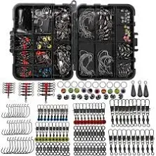 Fishing Accessories Kit with Hooks Bass Casting Sinkers Fishing Swivels Snaps Sinker Slides Fishing Line Beads Fishing Set with Tackle Box Lanyard