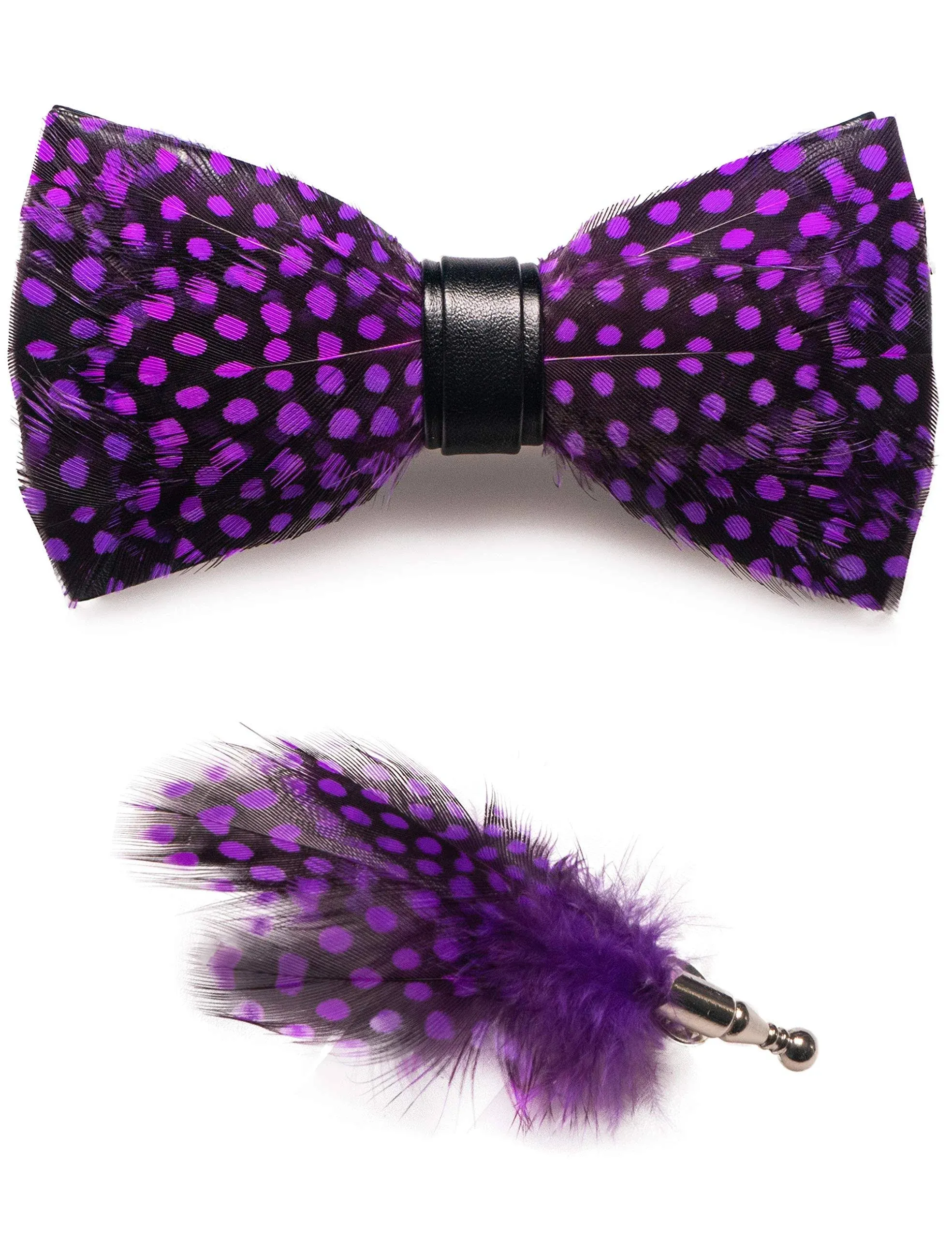 RBOCOTT Handmade Feather Pre-tied Bow tie and Brooch Sets for Men