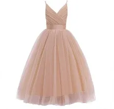 Glamulice Flower Girls Spaghetti Strap Tulle Dress Long A Line Wedding Pageant Dresses Princess Birthday Party Ball Gown