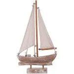 Waroom Home Wooden Sailboat Decor, Handmade Vintage Nautical Decor Sailing Boat Decoration, Wood Display Sail Boat, 10.75H (sailboat-b)