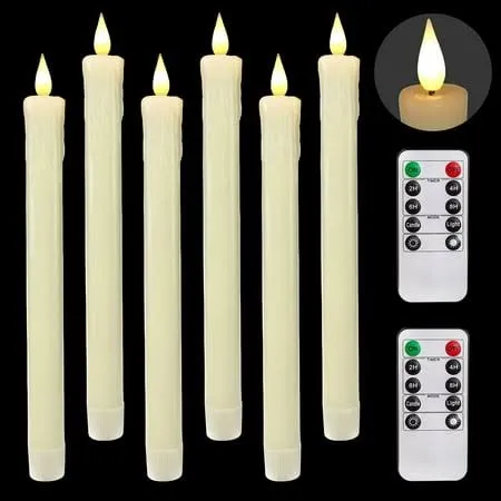 Homemory Real Wax LED Flameless Taper Candles with Remote Timer, Ivory Drip 