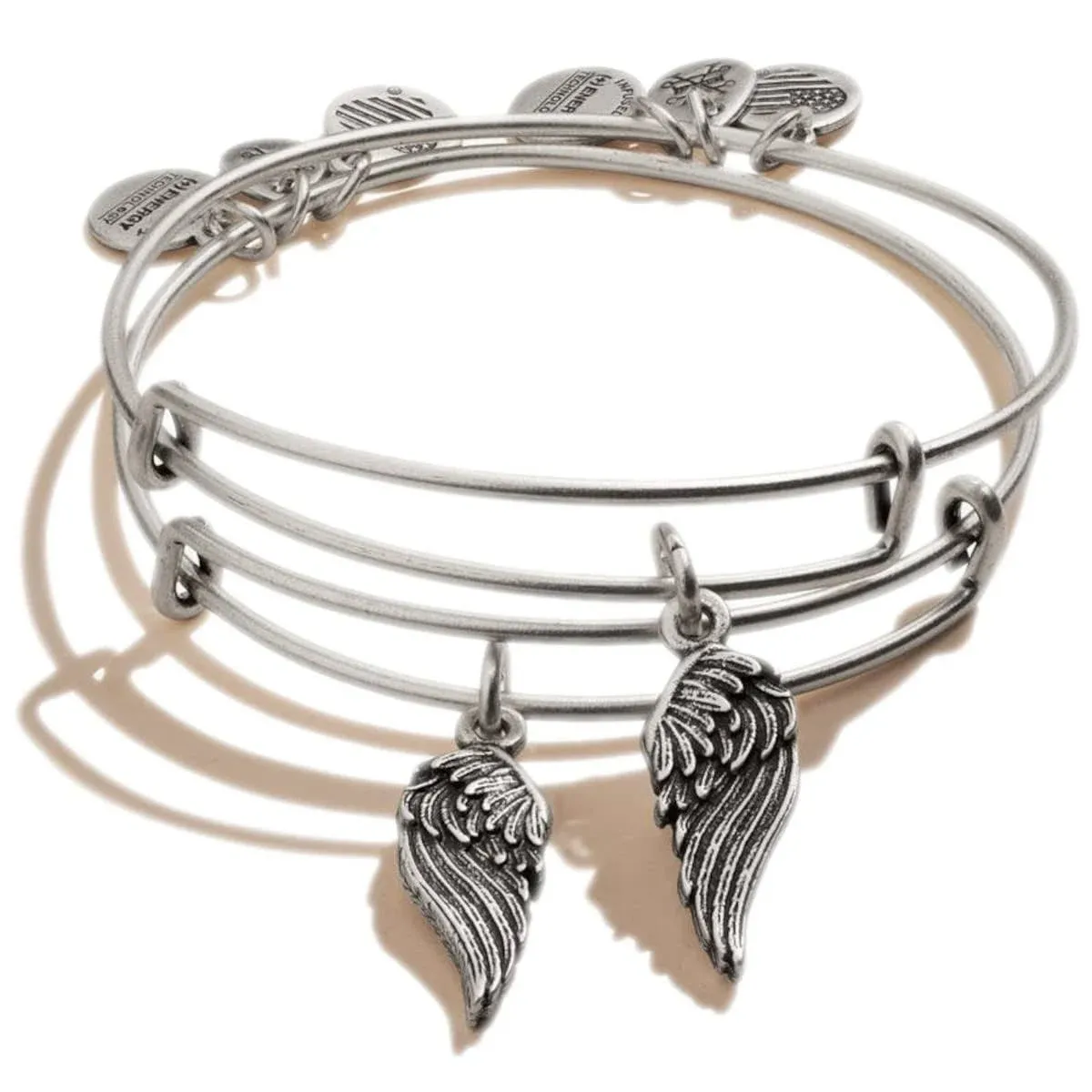 Alex and Ani Wings Set of 2 Charm Bangles Rafaelian Silver