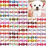 100pcs Pet Dog Bows, Bulk Dog Hair Accessories Bows with Rubber Bands 1.37x0.98 inch, Handmade Yorkie Dog Hair Grooming Small Size Bows, Mix Puppy Dog Bowknot for Small Dogs Cats