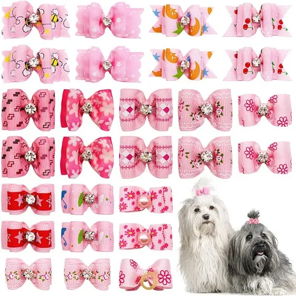 PET SHOW 20pcs Small Dog Hair Bows with Rubber Bands Puppies Doggies Cats Topknot Bowknot Matching Hair Grooming Accessories for Boy Girl Pomeranian Yorkie Poodle Maltese Shih Tzu Groomer