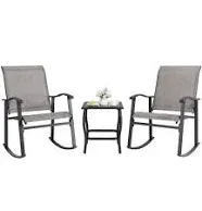 3 Piece Rocking Bistro Set, Outdoor Furniture with Rocker Chairs Glass Table