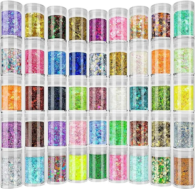 Holographic Chunky and Fine Glitter Mix, 36 Colors Chunky Sequins &amp; Glitter Powder Mix, Iridescent Cosmetic Glitter Flakes for Nail Art Face Body Eye